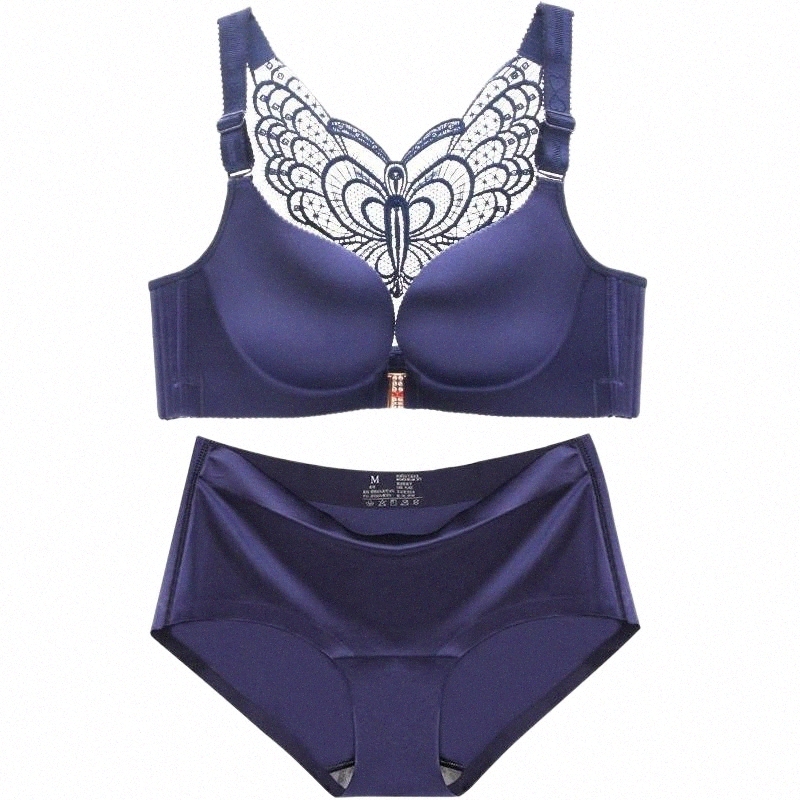 elovegirl Women Lingerie Back Beauty Butterflies Plus Size Bra Set Fat MM Sexy 100D No Steel Ring Big Underwear Bras Sets Z5Qj#