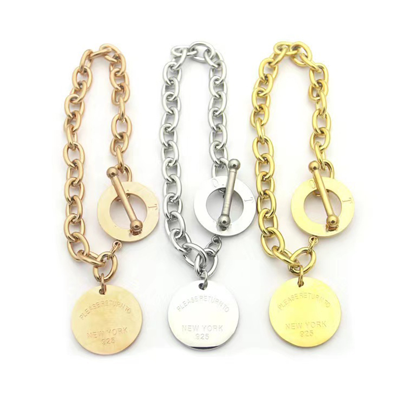 

New OT buckle round card pendant charm bracelet Brand classic T letter designer bracelet Fashion men and women couples wedding bracelets jewelry