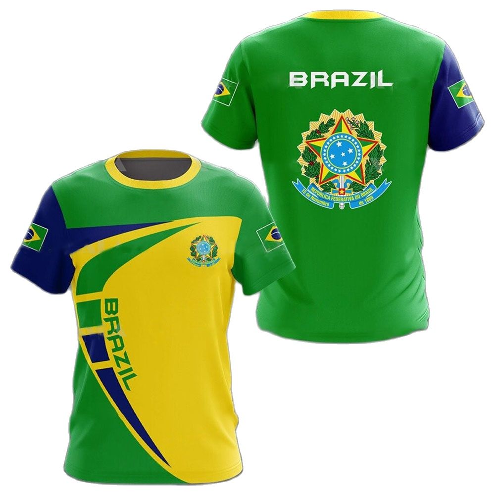 

Brazil Flag T Shirt Brasil National Emblem Tees Soccer Jersey Football Clothes, 001