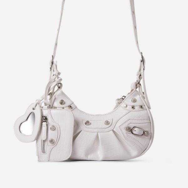 

EGO - Texas Shoulder Bag in White Faux Leather women Designer motorcycle bags 5A top cross body high quality handbag lady Purse