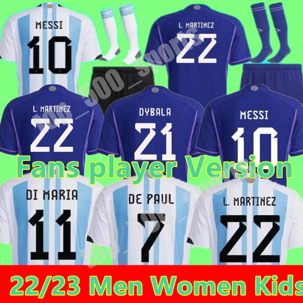 

2022 2023 Argentina soccer Jerseys Fans player Version 22 23 MESSIS MAC ALLISTER DYBALA DI MARIA MARTINEZ DE PAUL MARADONA child kids kit Men women football shirt, Away player version adult
