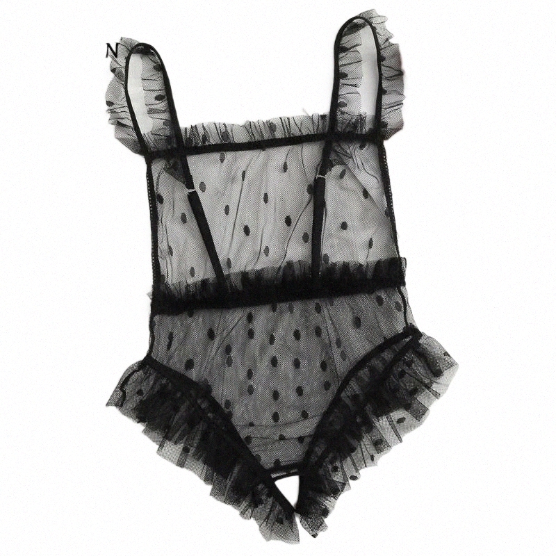 perspective Lace Lingerie Bra Set One Piece Sexy Ruffles Polka Dot Printed Plus Size Intimates Women & Brief Sets F526 Bras n3A3#