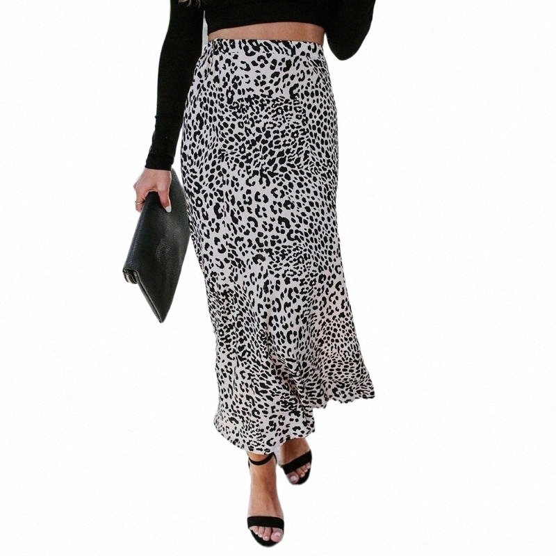 skirts Spring Summer 2021 Office Ladies High Waist Skirt Women Leopard Printed A-Line Female Midi-Calf Elegant Street Fashion K6Ie#