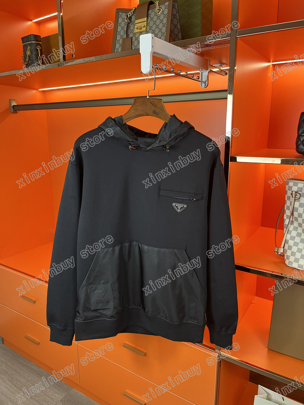 

xinxinbuy Men designer Hoodies Triangle Label Nylon Paris letter Embroidery women black white gray M-2XL