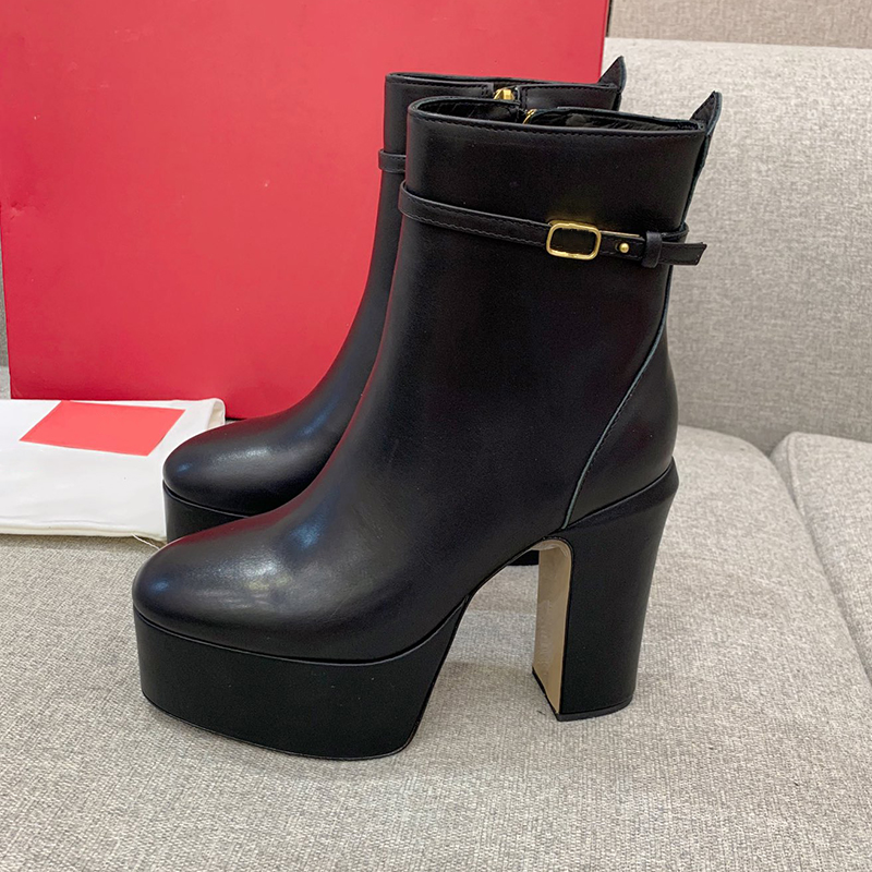 

Luxury V Designer Women Ankle Boots Fashion Genuine Leather Zipper Chunky High Heels Woman Short Boot Runway Oufit Platform Wedges Party Dress Booties Combat Bota, As show