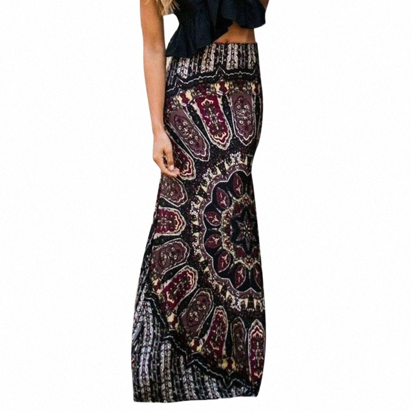 skirts Women's Maxi Long Casual Retro Boho Tribal Floral Gypsy Beach Skirt Clothing Female Jupe Femme Womens Faldas Summer 2021 R5uF#