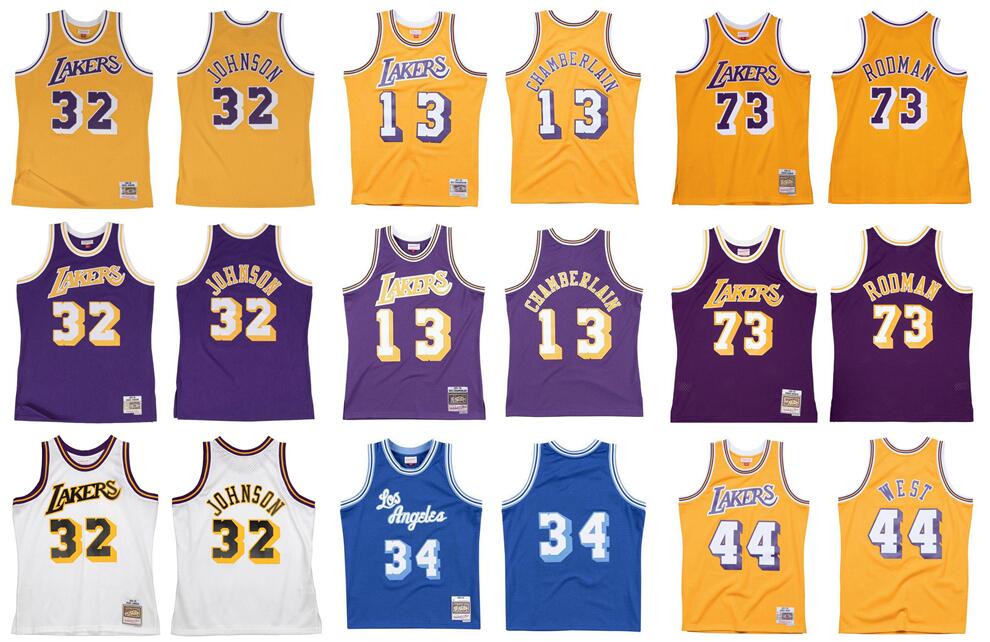 

Basketball Jerseys Johnson #32 Dennis Rodman #73 Jerry West #44 Wilt Chamberlain #13 First C #34 Mitchell & Ness Hardwoods Classics retro Men Women Youth throwback jersey, With logo