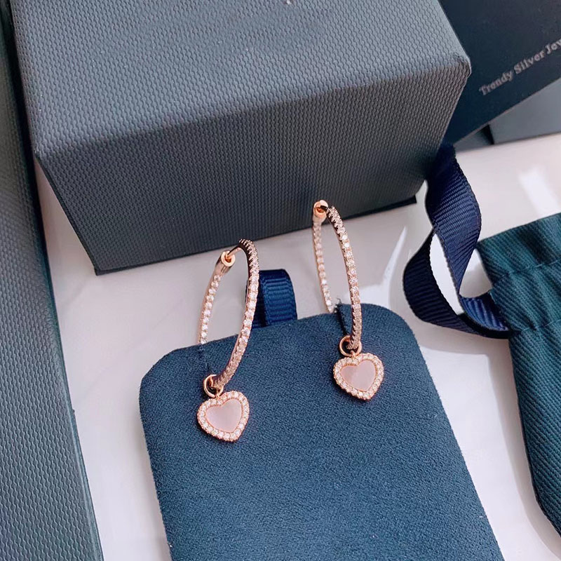 S925 sterling silver sweet pink heart charm bracelet for women luxury brand love designer shining diamond shell bracelets necklace earrings jewel