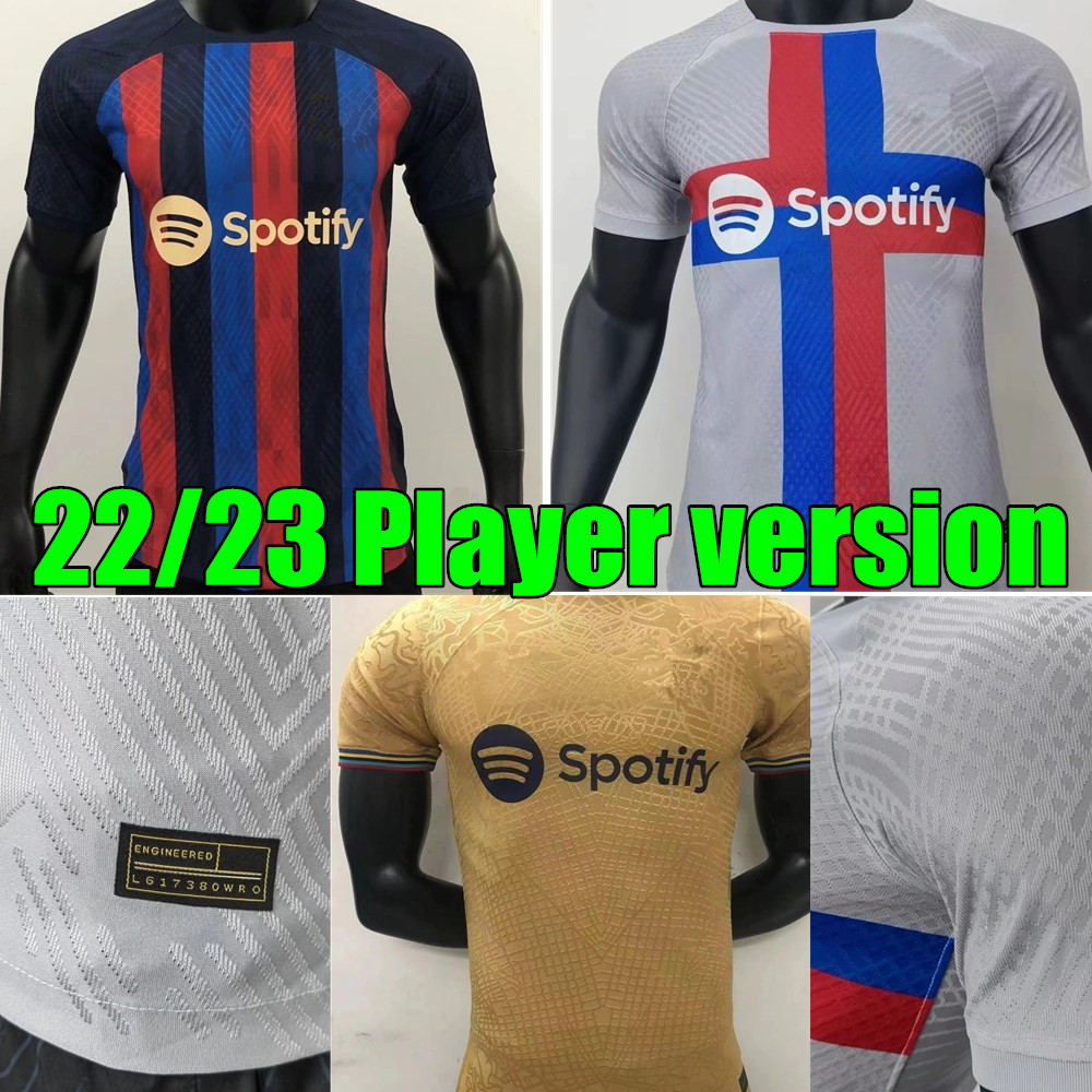 

New 22 23 FC ANSU FATI soccer jersey Player version Camisetas de football home away 3rd MEMPHIS BARCElONA PEDRI BARCA 2022 2023 F. DE JONG DEST shirts sets third, Away+league patch