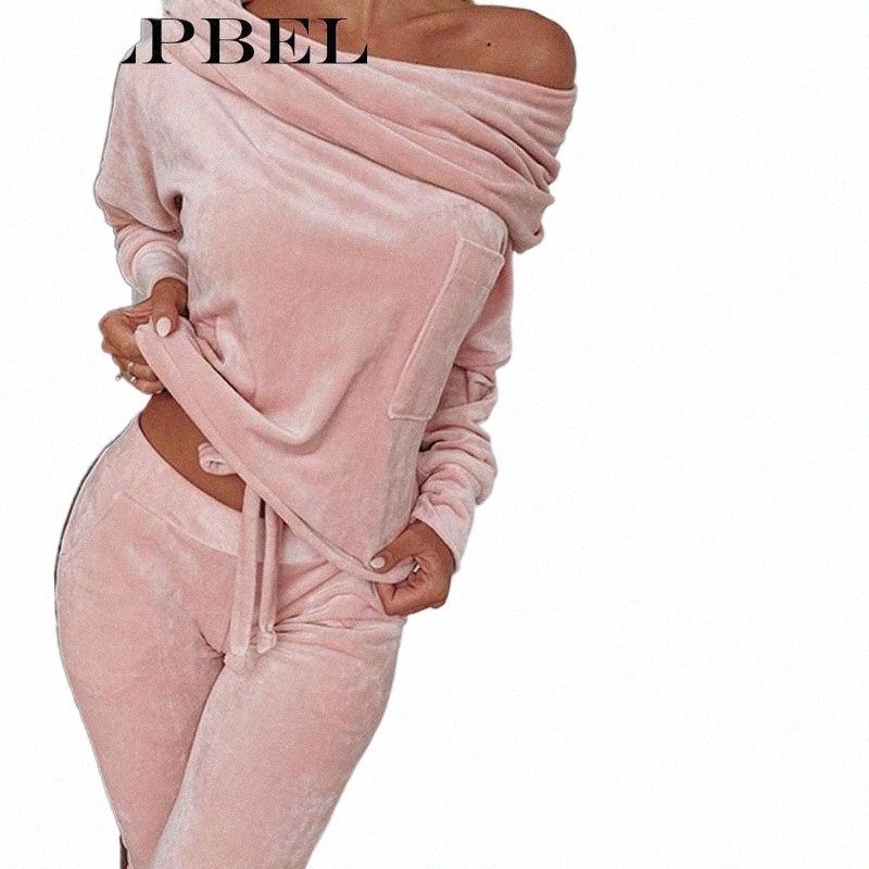 

women Velvet Suit Casual Track Suits Slash Neck Long Sleeve Ladies Sports Spring Autumn Winter Slim Women's Tracksuits B7So#, White