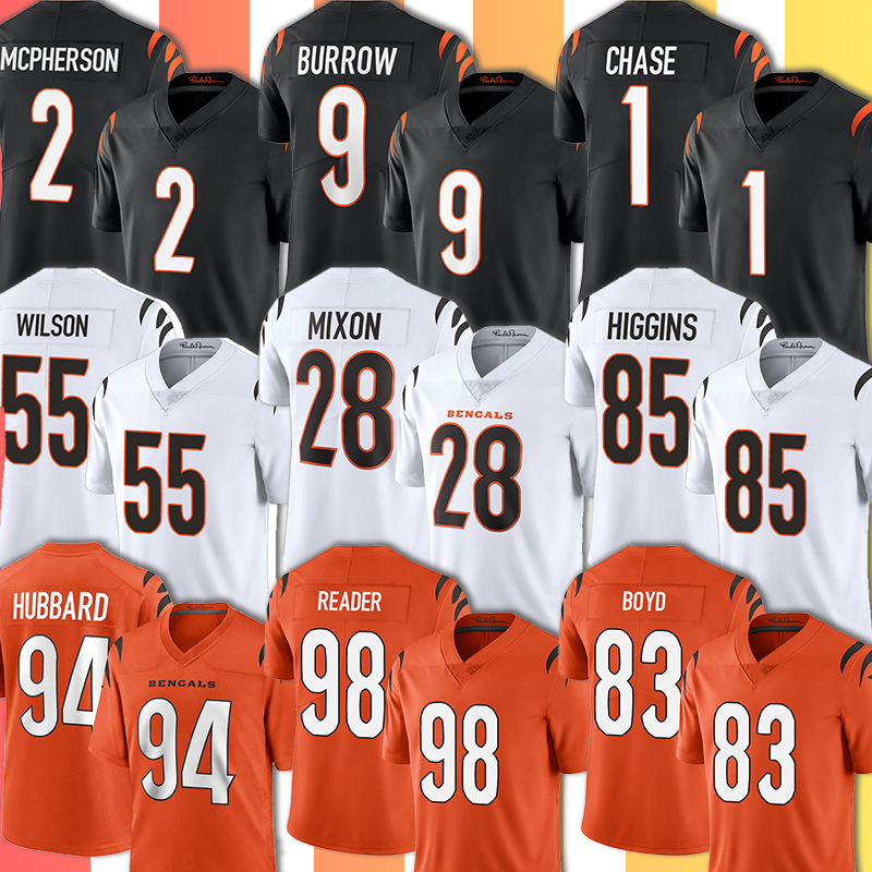 

98 D.J. Reader Football Jersey Cincinnati''Bengals''9 Joe Burrow 1 JaMarr Chase Evan McPherson 23 Hill Mixon Sam Hubbard Logan Wilson Trey Hendrickson Higgins men, Mens