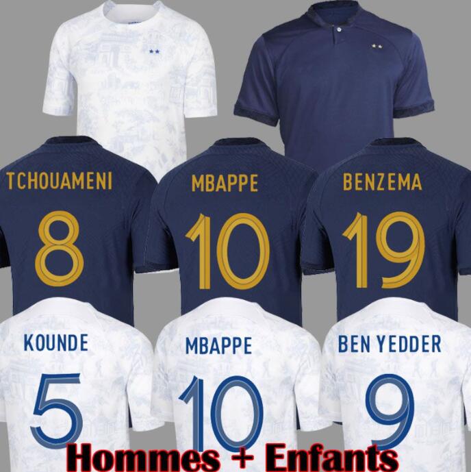 

22 23 BENZEMA MBAPPE GRIEZMANN soccer jersey French KANTE POGBA ZIDANE GIROUD MATUIDI Kimpembe VARANE PAVARO equipement Maillot de football shirt Men kit Set, Home