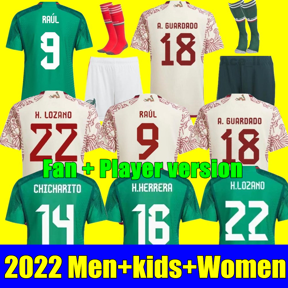 

2022 Mexico soccer jersey World H.LOSANO GUARDADO CHICHARITO G DOS SANTOS CUP football shirt fans Player version men Women kids kit sets uniform camiseta de futbol, Player version away+world cup patch
