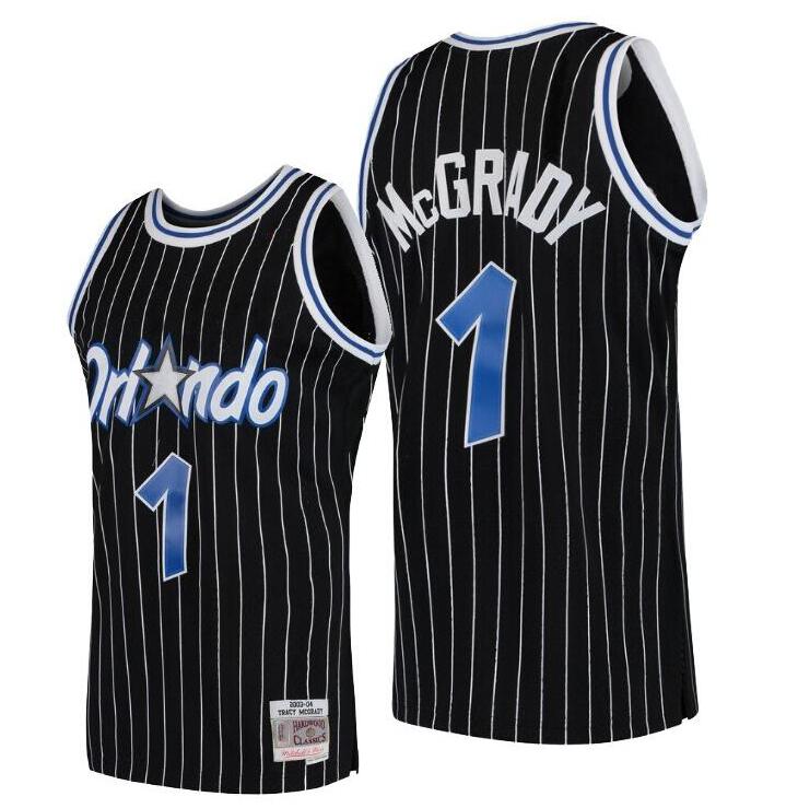 

Basketball Jerseys Tracy McGrady White blue black stripes Mitchell & Ness Hardwoods Classics retro Men Women Youth throwback jersey, With logo