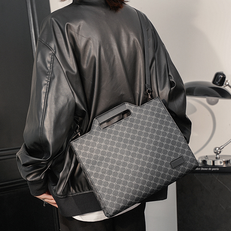 New Luxury Brand Designer Plaid Leather Briefcase bag Office Laptop Handbag Zipper iPad Document Stereotyped Bag Male Satchels