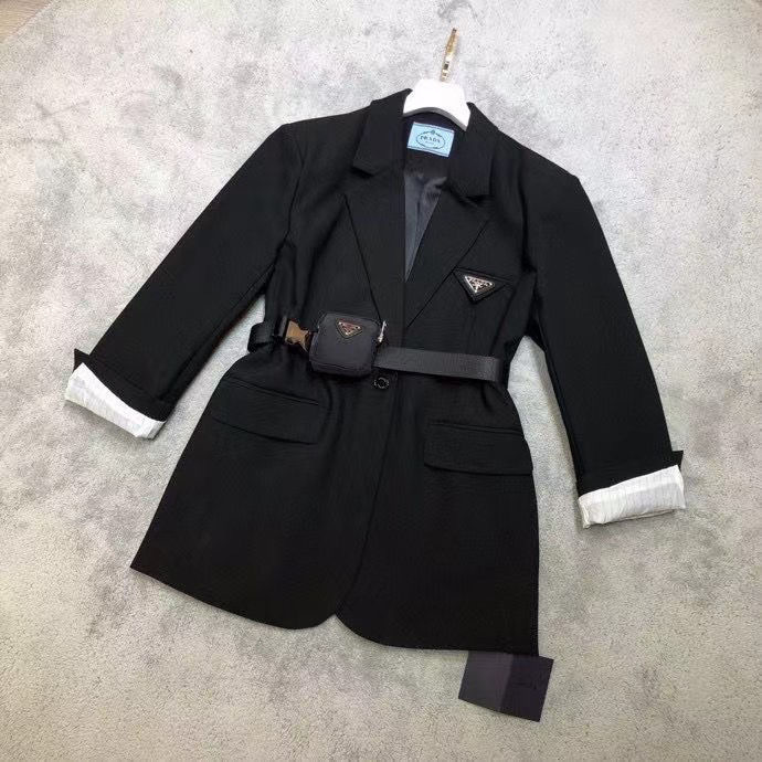 P FW nouvelle veste de costume pour femme logo triangle original style étranger logo ceinture petit sac