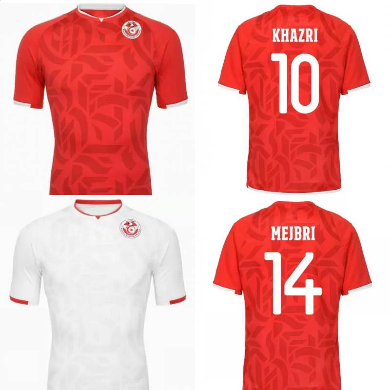 

2022 Tunisia Soccer Jersey Mens 7 MSAKNI 23 Sliti 19 Jaziri 11 Khenissi 22 Ben Said 4 Abdi 3 Talbi 14 Laidouni 10 Khazri Football Shirt Uniform, Home