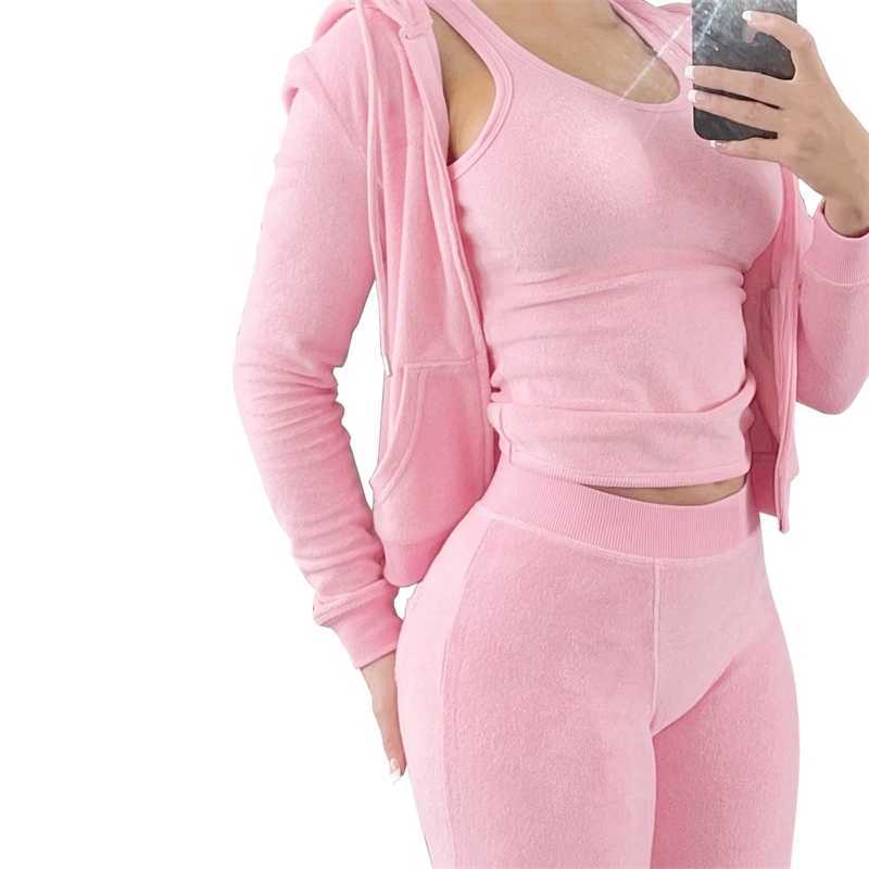 Womens Tracksuits Fall Clothes International Station Autumn And Winter Zipper Jacket Cashmere Vest Hooded Three Piece Set