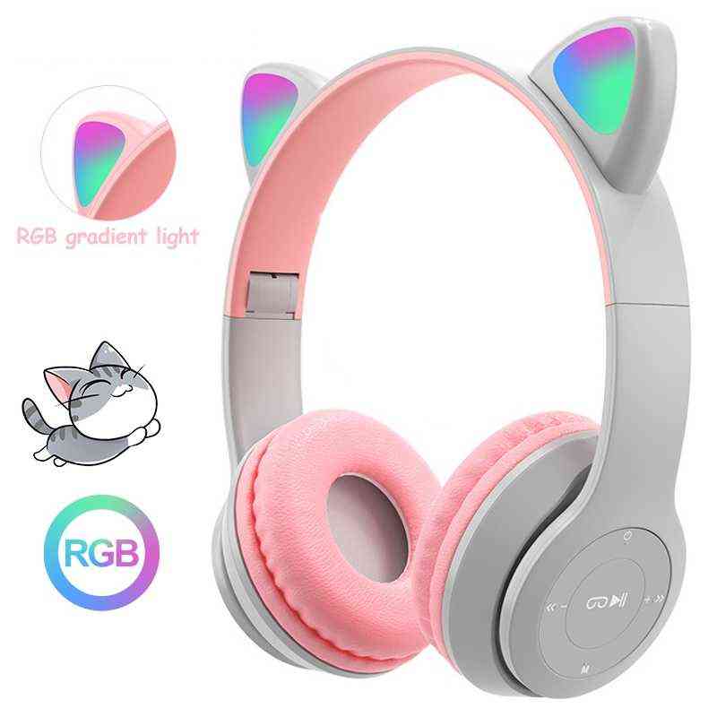 

Headsets Wireless Headphones Blue-tooth Glow Light Stereo Bass Helmets Cat Ear with Mic Children Gamer Girl Gifts PC Phone Gaming Headset T220919