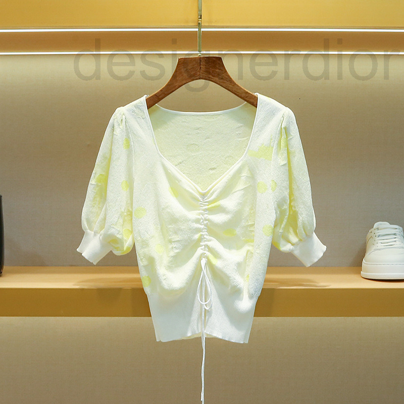 

Women' Sweaters designer MC family peach neck short sleeve thin sweater 2022 women' autumn French bubble jacquard, 2# packing bag