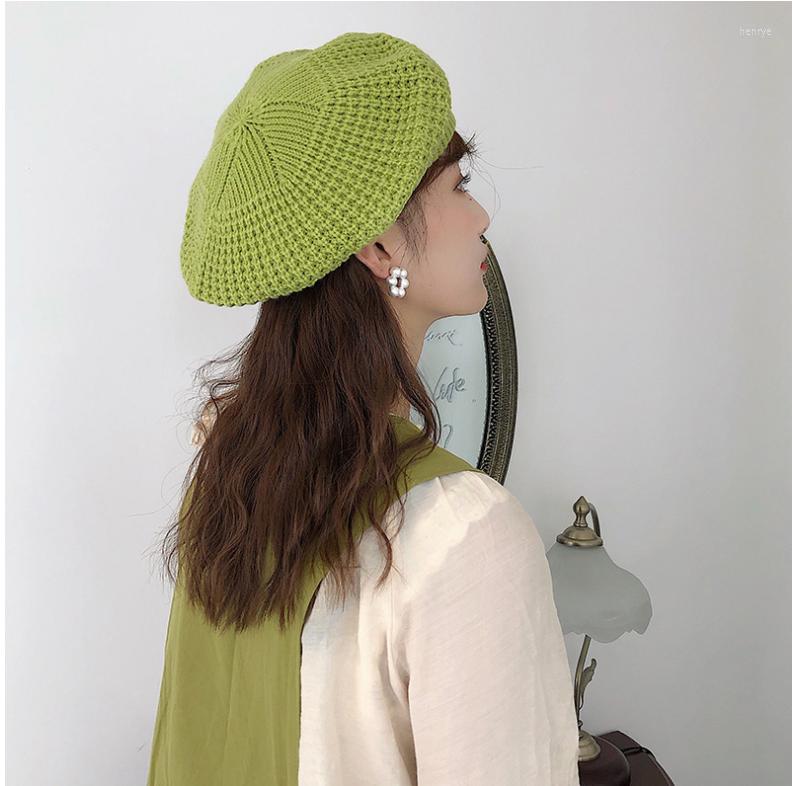 

Berets Fashion Winter Women Beret Warm Knitted Baggy Beanie Hat Pretty Comfortable Plain Caps Multicolor Elasticity Ski Cap Flat, Black