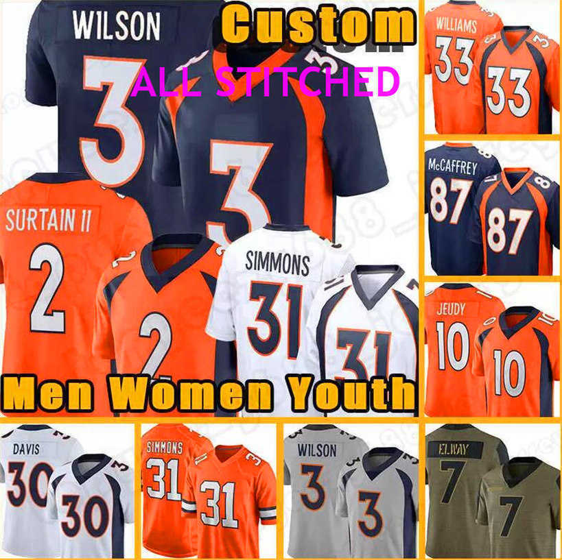 

Russell Wilson jersey tees Custom Men''Denver''Broncos''Navy Jerry Jeudy Justin Simmons John Elway Patrick Surtain II football jerseys Courtland, Grey