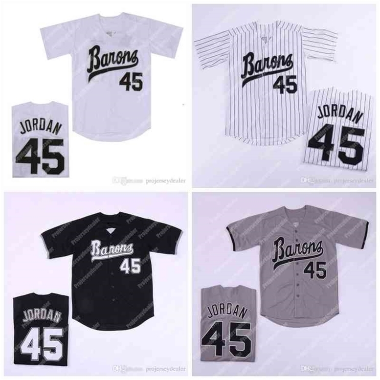 

GlaC202 Mens Birmingham Barons Jersey Michael 45 White Grey Black Baseball Jersey Double Stitched Name and Number IN STOCK Shipping