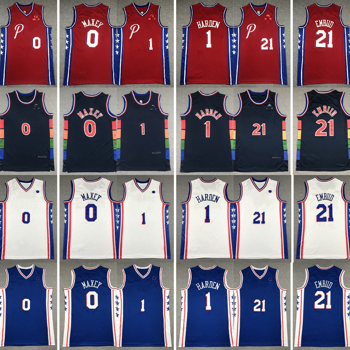 

New City Basketball 1 James 21 Joel Harden Embiid Jersey Stitched 0 Tyrese Maxey Jerseys Mens Blue White Red, Aspicture