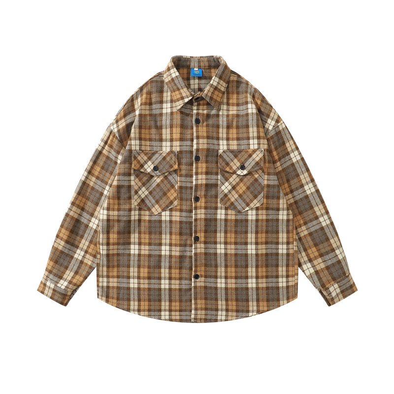 

Men Plaid Shirts Streetwear Hip Hop Button Up Long Sleeve Oversized Shirts Autumn Vintage Casual Cotton Blouse