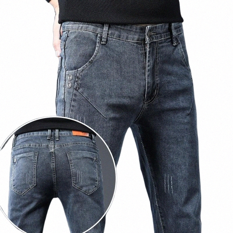 men's Jeans 2021 Classic Slim-Fit Business Cotton Stretch Regular-Fit Brand Trousers Tight Pencil Pants j5mC#