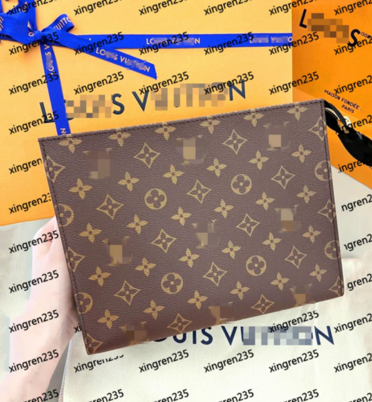 

Designers Clutch Bags Men and Women Luxurys Handbags Classic Large Capacity Brown Purses Business POUCH Wash Bag 26cm With Box LVs Louiseities Viutonities GGs, Black plaid