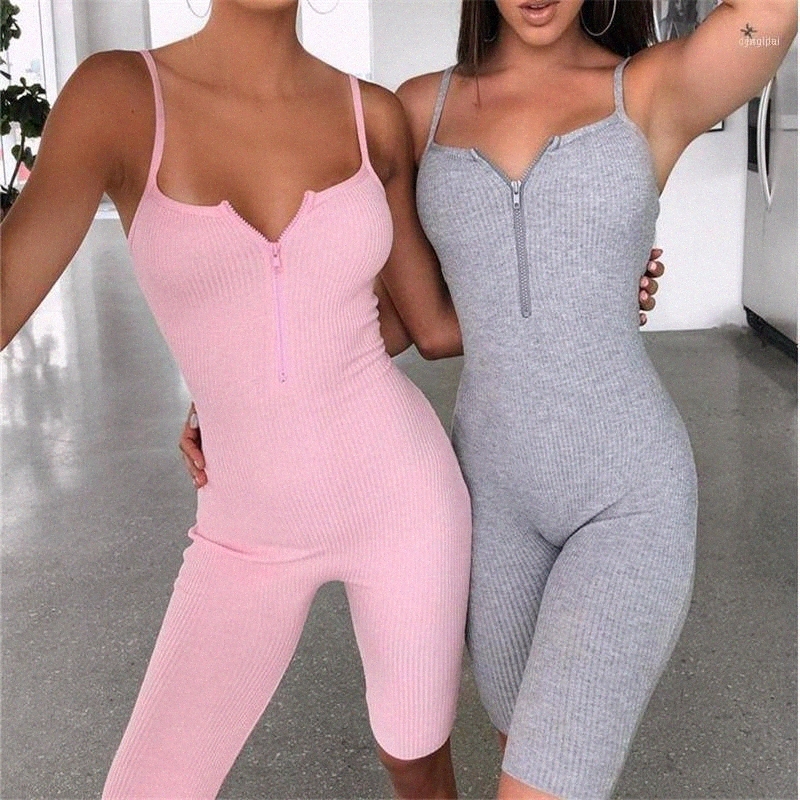 

women' Jumpsuits & Rompers Women Playsuit Sexy Zipper V-neck Sleeveless Sling Shorts Jumpsuit Female Summer Solid Color Femme Leotard Stret H8sE#