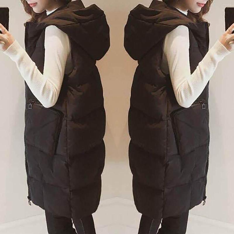

Women's Vests Hoodie Waistcoat Vest Womens Plus Size Gilet Casual Sleeveless Black Long Jacket Coat Female Winter Outwear