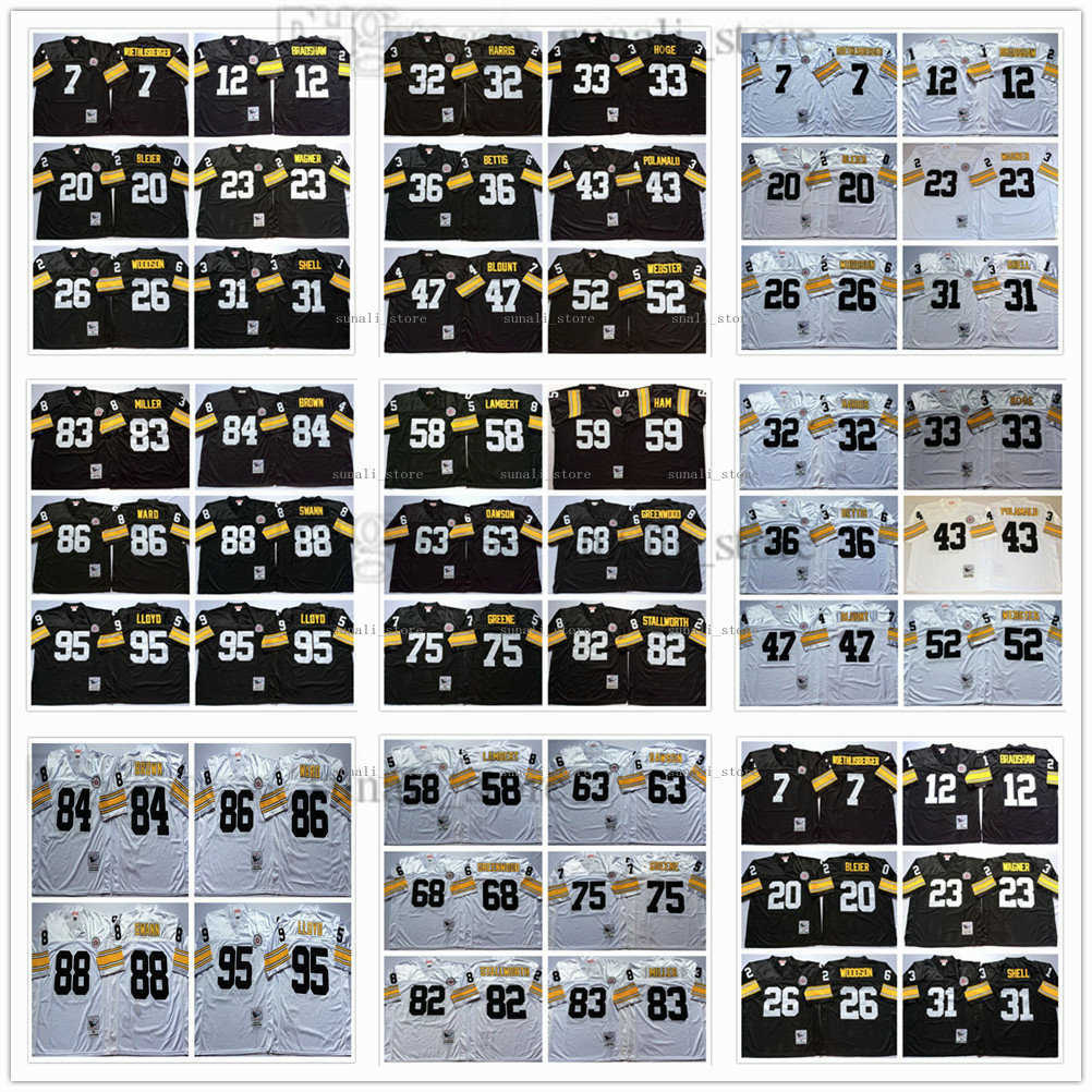 

NCAA Football 43 Troy Polamalu Jerseys 47 Mel Blount 52 Mike Webster 58 Jack Lambert 59 Jack Ham 63 Dermontti Dawson 68 LC Greenwood 75 Joe Greene 83 Heath Miller Vintage, White