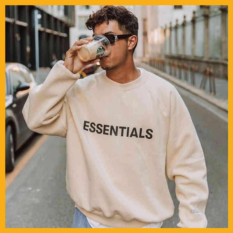 

Fashion Couples Essentials Hoodies Aw22 Double Line Letters Loose Crew Neck Sweatshirt Men WomenNAS8, Black terry-xl