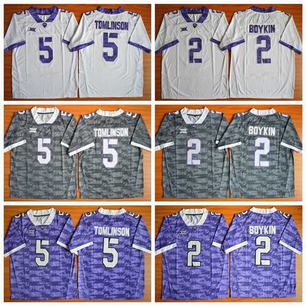 

Jersey NCAA TCU Horned Frogs Football Jerseys College 2 Trevone Boykin 5 LaDainian Tomlinson Color Gray Purple White For Sport Fans