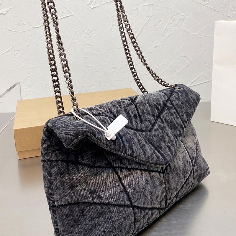 

Designer Chain Messenger Bag Shoulder Purse Handbags Denim Canvas Fashion Gold Silver Hardware Letter Hasp Cross Body bags, Denim 40cm large size