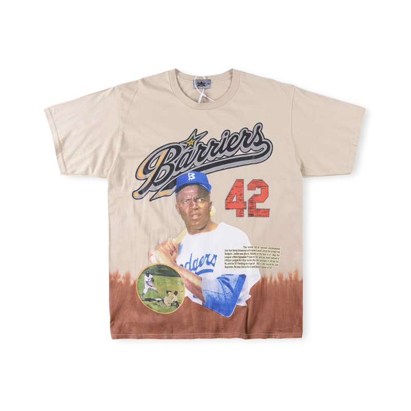

22fw Summer Europe USA Baseball Tie Dyed Tee Fashion Mens Short Sleeve Tshirt Women Clothes Casual Cotton T shirts, Khaki