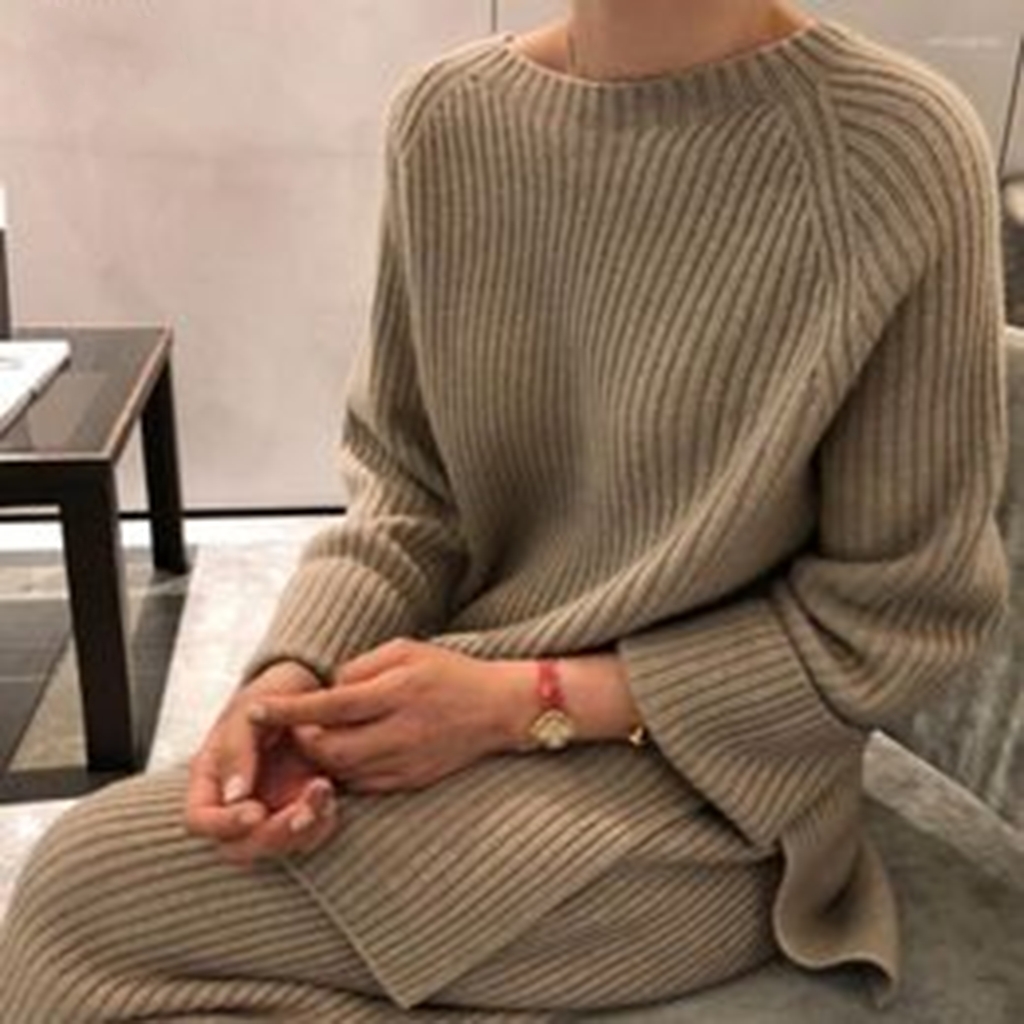 

Women' Tracksuits Sweater Two Piece Sets Women Elegant Long Knitted Pullover And Straight Pants Outfits Spring Autumn Woman Clothes, Blue