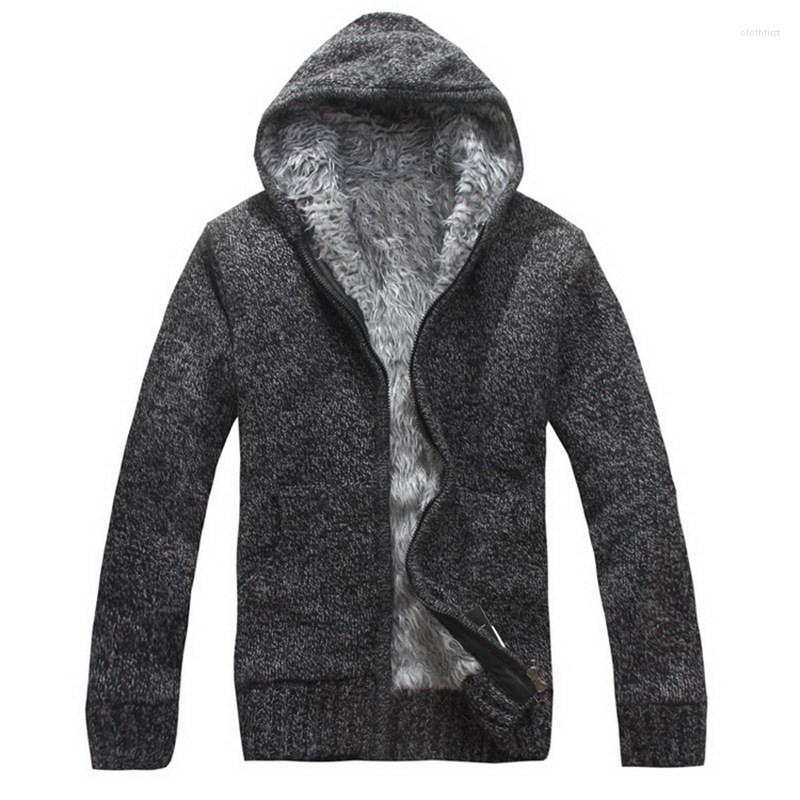 

Men's Sweaters Autumn Winter Men's Thicken Warm Sweatercoat Hooded Zipper Cardigan Fleece Cashmere Liner Outerwear, Purple