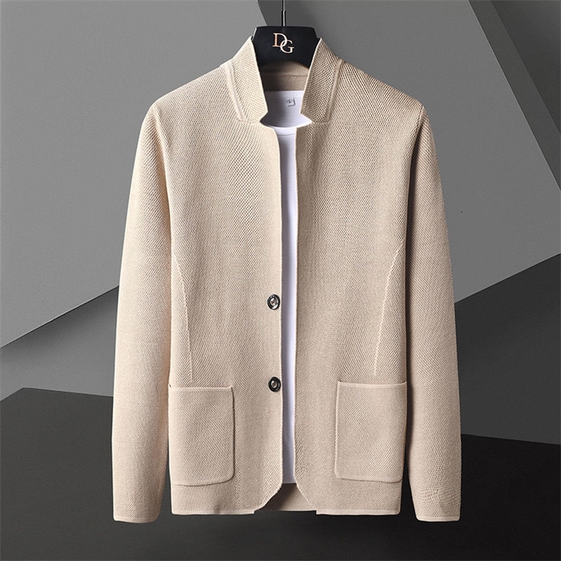 

Men's Sweaters Solid Color Cardigan Jacket Men Knit Casual Stand Collar Loose Cardigan Coat Men Korean Khaki Black Gray Big Size Jacket 220919