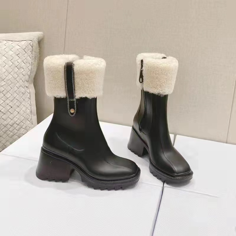 

Designer Ladies Riding Boots 2022 New European And American Style Retro Fur Integrated Warm High Heel Martin Boots Side Zipper Thin Fashion Women's Shoes, Black