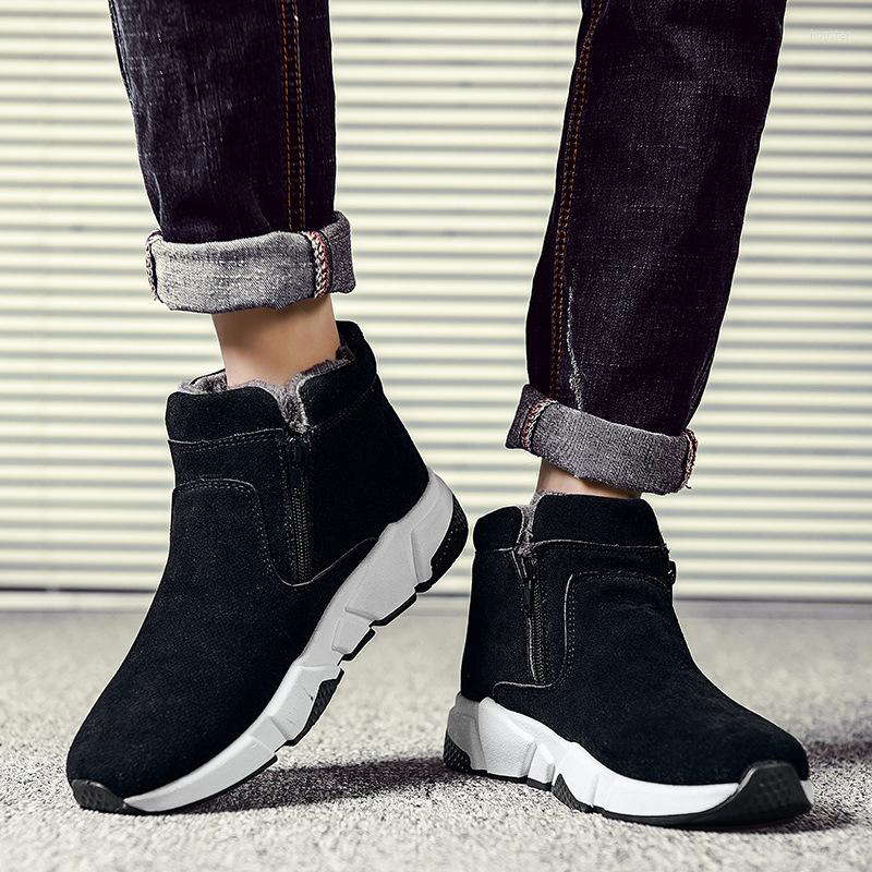 

Boots Men's Thick Bottom Thickened Cotton Shoes Short Plus Fleece Warm Round Toe Casual Snow, Black