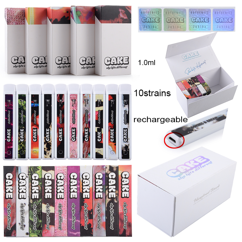 

CAKE Disposables Vapes Pen E Cigarette Rechargeable Empty 1.0ML Pods Vaporizer Pod Carts Kits 280mah 10strains