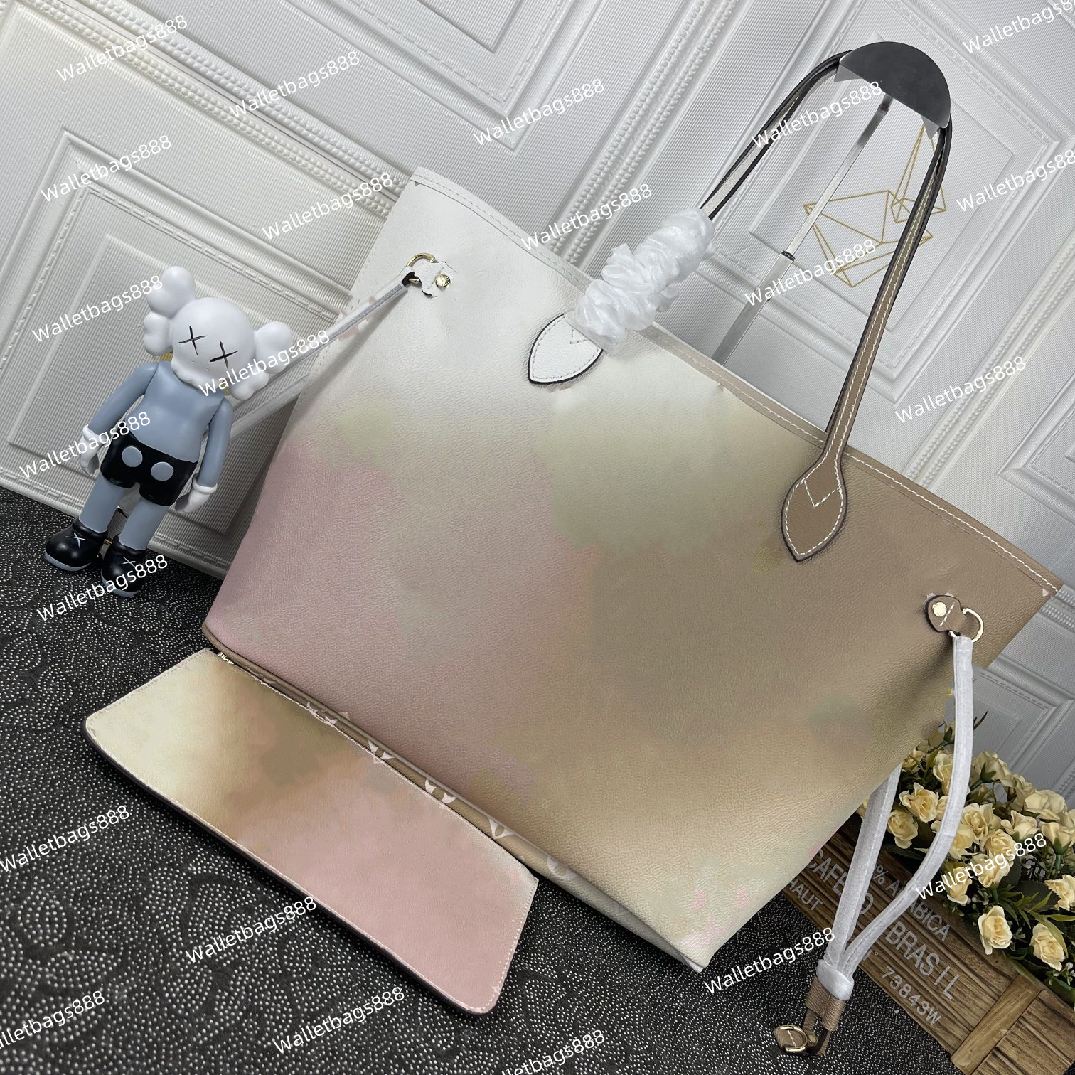 

3A Women Handbags Designer Bag Canvas Multicolor Shopping Shoulder Tote Bags Purse Never Coin Purse 2pcs Set, Shipping