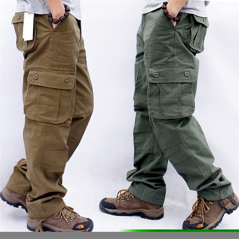 

Mens Pants Cargo Casual Multi Pockets Military Tactical Male Outwear Loose Straight slacks Long Trousers Plus size 44 220919, Army yellow