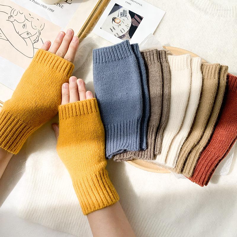 

Five Fingers Gloves Knitting Autumn Winter Half Finger Warm Wrist Sleeves Have Hole Exposed Korean Female Lovely