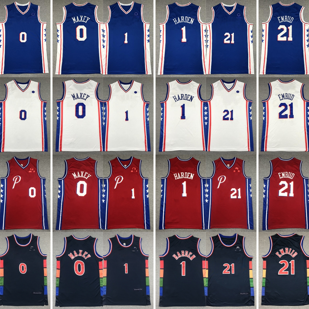 

New City Basketball 1 JamesHarden 21 JoelEmbiid Jersey Stitched 0 TyreseMaxey Jerseys Mens Blue White Red, Aspicture