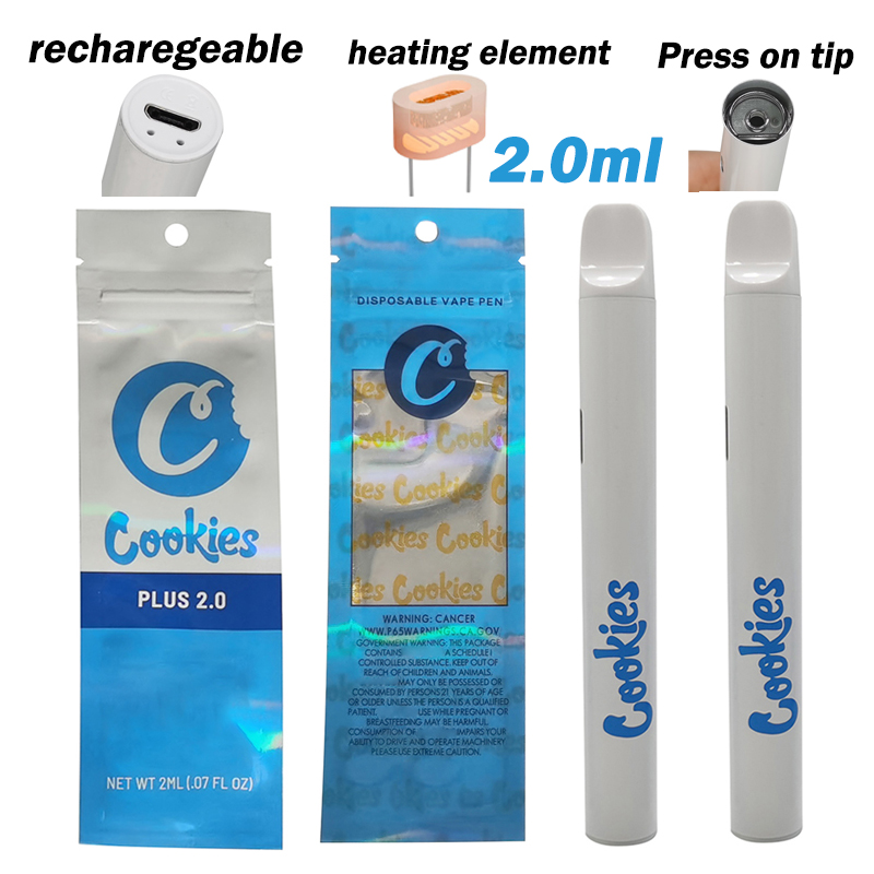 

Cookies Disposable Vape Pen Empty E Cigarettes 2.0ml Pods Ceramic Coil Atomizers 350mah Rechargeable Battery Vaporizer Ecig Thick Oil Cartridges Package Bags