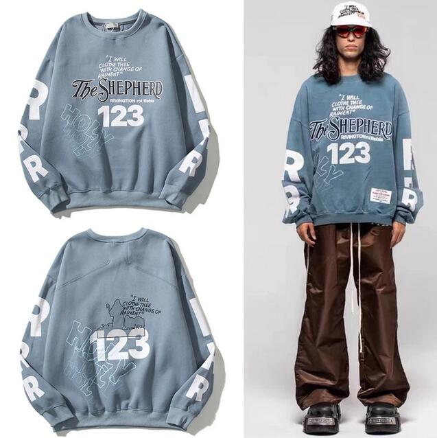 

Sweatshirts Autumn/Winter Letter Printing Fleece Blue Round Neck Pullover For Men And Women